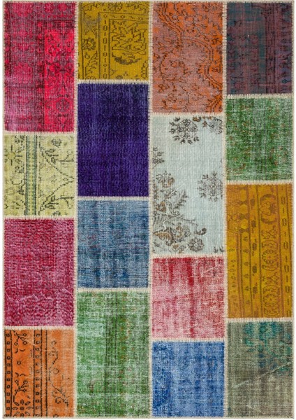 Iskece Kırmızı Patchwork Yün Modern Desenli Yün Hav Toz Vermez Leke Tutmayan Salon Yolluk Mutfak El Dokuma Halı