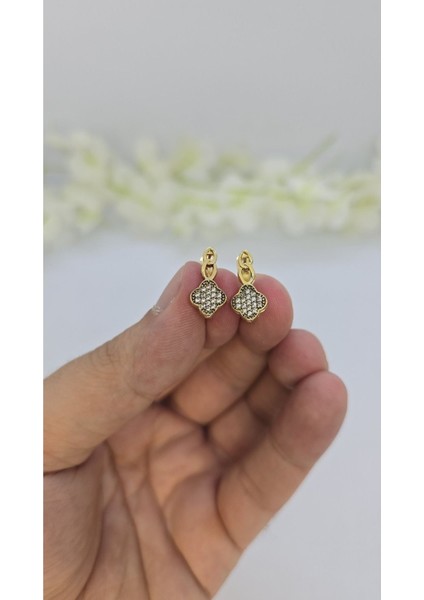 14 Ayar Altın Kaplama Zirkon Taşlı Kadın Küpe – Zarif ve Işıltılı (M25)