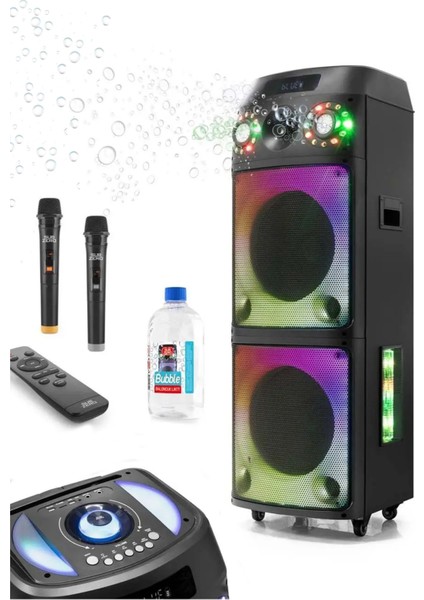 Büyük Boy Bluetooth Hoparlör Speaker 12"x2 100W Woofer 2 Mikrofon Hoparlör 9000MAH Baloncuklu Ledli