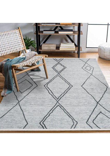 Geometrik Gri Pamuk Dikdörtgen Modern Desenli Pamuk Makinada Yıkanabilir Hav Toz Vermez Leke Tutmayan Kaymaz Taban Dijital Makine Baskı Salon Yolluk Mutfak Halı modelleri