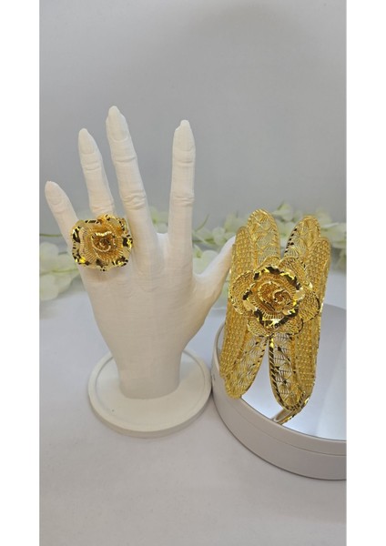 Vizyon Kelepçe Bileklik ve Yüzük 22 Ayar Altın Kaplama Model 2