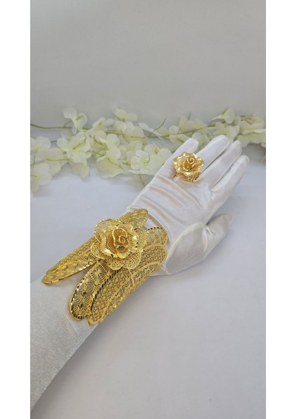 Vizyon Kelepçe Bileklik ve Yüzük 22 Ayar Altın Kaplama Model 2 modelleri