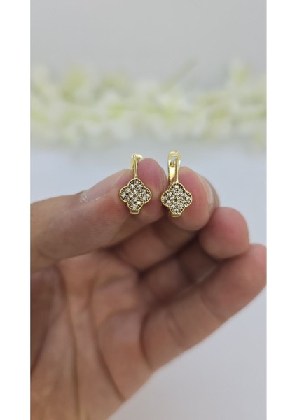 14 Ayar Altın Kaplama Zirkon Taşlı Kadın Küpe – Zarif ve Işıltılı (M28)