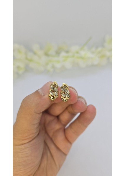 14 Ayar Altın Kaplama Zirkon Taşlı Kadın Küpe – Zarif ve Işıltılı (M6)