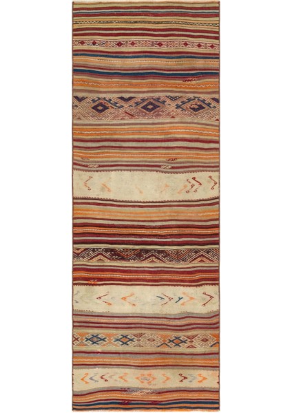 Teselya Bej Çizgili Yün Modern Desenli Yün Hav Toz Vermez Leke Tutmayan Salon Yolluk Mutfak El Dokuma Halı