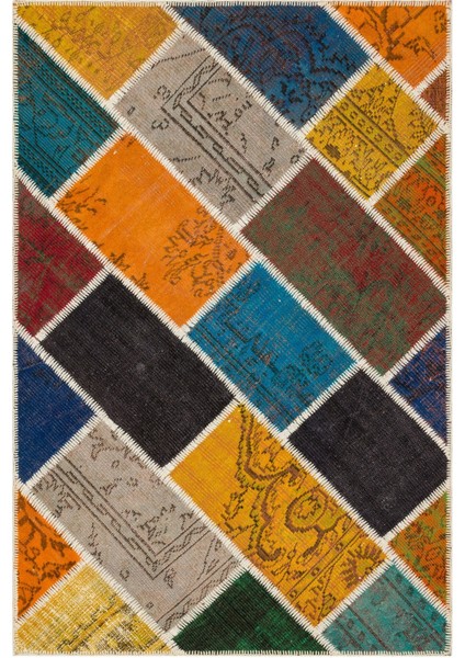 Teselya Kırmızı Eskitme Yün Modern Desenli Yün Hav Toz Vermez Leke Tutmayan Salon Yolluk Mutfak El Dokuma Halı