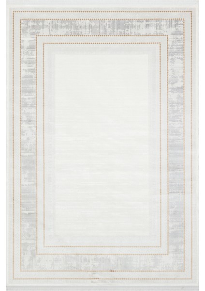 Xenia Gold Çerçeveli Etnik Modern Desenli Viskon Hav Vermeyen Leke Tutmayan Kolay Temizlenen Yumuşak Makine Salon Yolluk Mutfak Halı