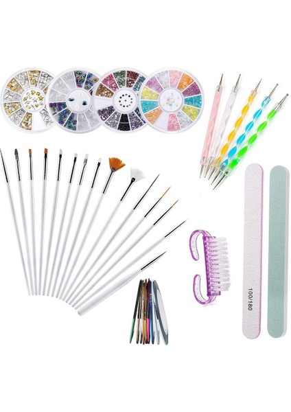 37 Parça Tırnak Süsleme Seti Nail Arts Süsleme Taşları Profesyonel Set modelleri