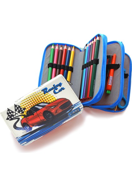 Kalem Kutusu Araba Cars Kawai Organizer Kalemkutu Vegan Deri Üç Bölmeli Kalemlik - Mavi fiyatları