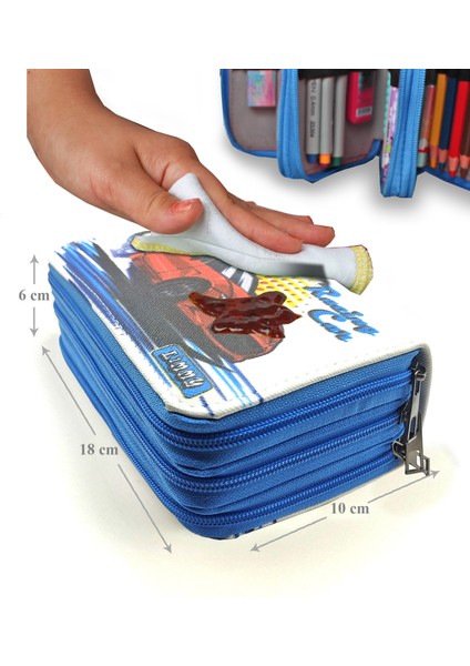 Kalem Kutusu Araba Cars Kawai Organizer Kalemkutu Vegan Deri Üç Bölmeli Kalemlik - Mavi indirimleri