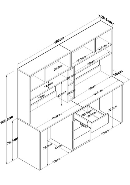 HA130 Iki Kişilik Raflı 2 Kapaklı 4 Çekmeceli Çalışma Ofis Bilgisayar Masası Sepet Ceviz - Beyaz fiyatları