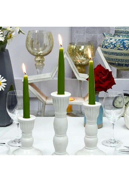 6 Lı Kısa Yeşil Konik Şamdan Mum Yükseklik 18 cm modelleri