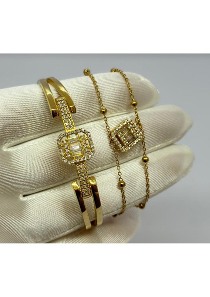 22 Ayar Altın Kaplama Baget Taşlı Kelepçe ve Baget Taşlı Şahmeran Kombin LVD565 fiyatları