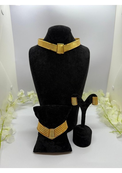 22 Ayar Altın Kaplama Kaşlı En Üst Kalite Trabzon Takı Seti LVD609