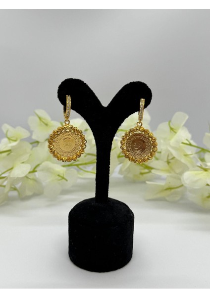 22 Ayar Altın Kaplama Burgu Zincirli Tuğra Motifli Küpe LVD522-4 modelleri