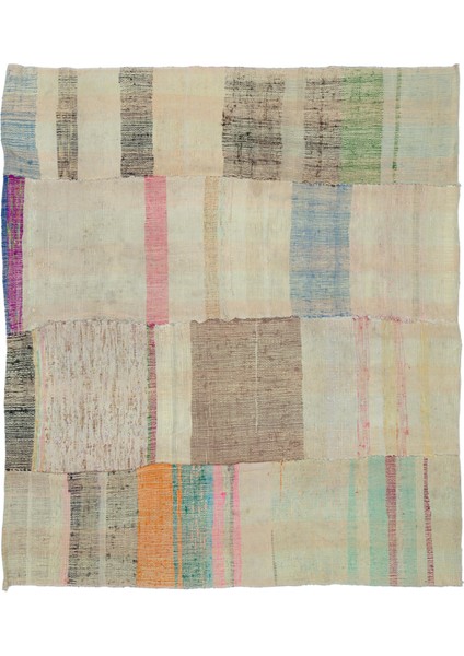 Iskece Bej Patchwork Yün Modern Desenli Yün Hav Toz Vermez Leke Tutmayan Salon Yolluk Mutfak El Dokuma Halı