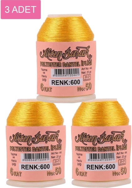 3 Adet Altınbaşak Oya ve Dantel Ipi 20 gr - - No: 600