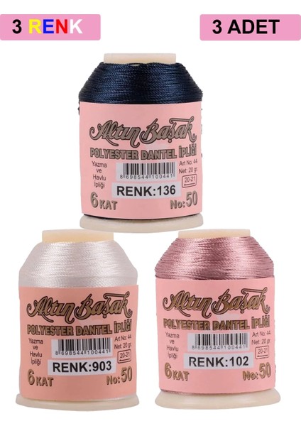 3 Adet Altınbaşak Oya ve Dantel Ipi 20 gr - - No: 903 - 102 - 136