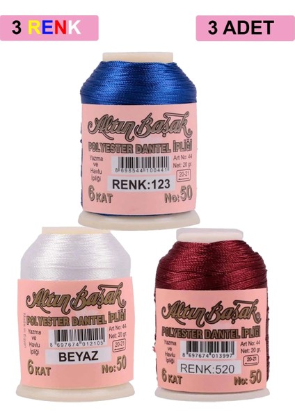 3 Adet Altınbaşak Oya ve Dantel Ipi 20 gr - - No: Beyaz - 520 - 123