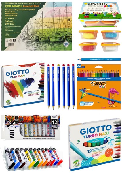 Art Liva Resim Defteri Fon Kartonlu 35X50 Giotto Turbo Maxi 12'li Keçeli Sanatsal Gereçler Set 6