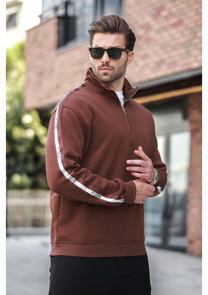 Acı Kahve Fermuarlı Yarım Balıkçı Yaka Erkek Sweatshirt E7164 modelleri