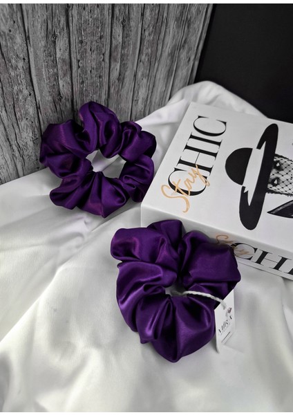 2'li Lüks Kadın Saten Toka - Mor Tutku Lastik Model Scrunchie - Anne Kız Kombini fiyatları