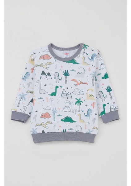 Erkek Bebek Eşofman Takım Omuzdan Patlı Sevimli Dinozorlar Desenli 4 Ay-1 Yaş, Beyaz fiyatları