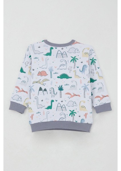 Erkek Bebek Eşofman Takım Omuzdan Patlı Sevimli Dinozorlar Desenli 4 Ay-1 Yaş, Beyaz fırsatları