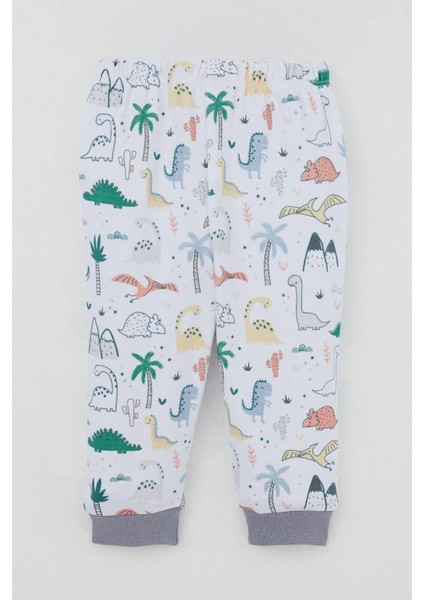 Erkek Bebek Eşofman Takım Omuzdan Patlı Sevimli Dinozorlar Desenli 4 Ay-1 Yaş, Beyaz indirimleri