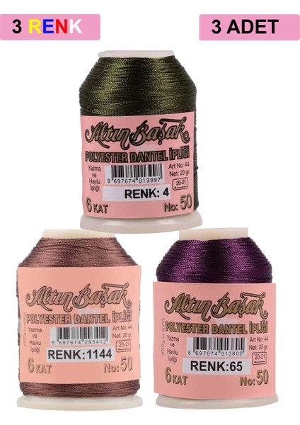 3 Adet Altınbaşak Oya ve Dantel Ipi 20 gr - - No: 1144 - 065 - 004