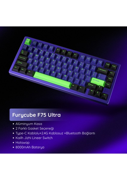 F75 Ultra Alüminyum Mekanik Klavye - Rgb, Hotswap, Kablosuz & Kablolu, Vıa ve Yazılımlı, Mac/windows Uyumlu, 2 Farklı Gasket modelleri