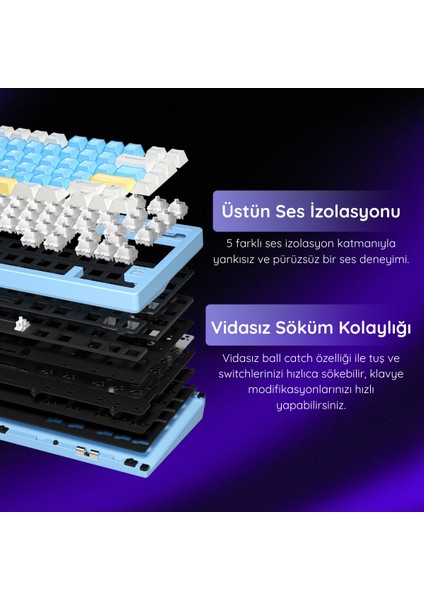 F75 Ultra Alüminyum Mekanik Klavye - Rgb, Hotswap, Kablosuz & Kablolu, Vıa ve Yazılımlı, Mac/windows Uyumlu, 2 Farklı Gasket indirimleri