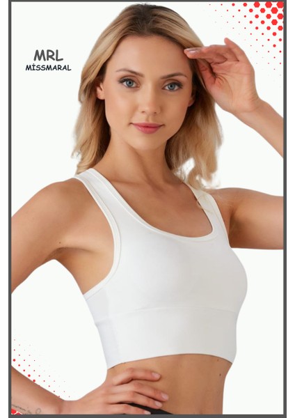 Kadın Ekru Spor Büstiyer Crop Halter Yaka Pedli Toparlayıcı Likralı Dalgıç Havuz Deniz Uygun