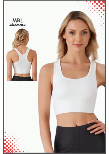 Kadın Ekru Spor Büstiyer Crop Halter Yaka Pedli Toparlayıcı Likralı Dalgıç Havuz Deniz Uygun fırsatları