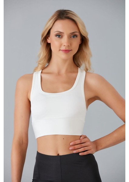Kadın Ekru Spor Büstiyer Crop Halter Yaka Pedli Toparlayıcı Likralı Dalgıç Havuz Deniz Uygun indirimleri