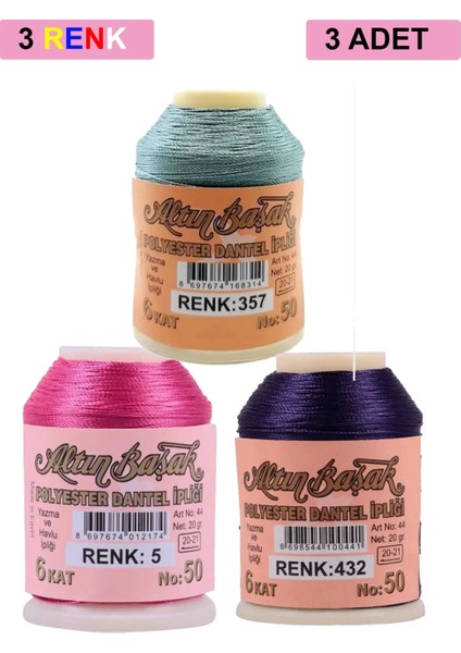 3 Adet Altınbaşak Oya ve Dantel Ipi 20 gr - - No: 005 - 432 - 357