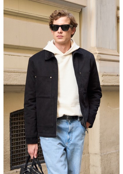Erkek Pamuklu Ceket Mont Siyah