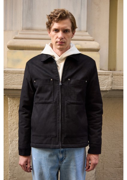 Erkek Pamuklu Ceket Mont Siyah fırsatları