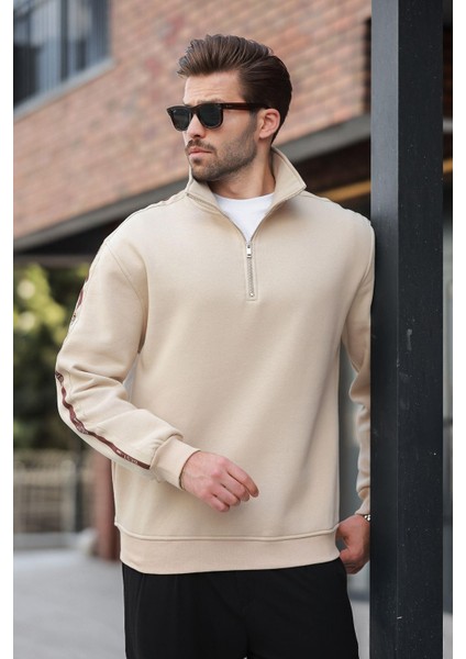 Bej Fermuarlı Yarım Balıkçı Yaka Erkek Sweatshirt E7164 fiyatları