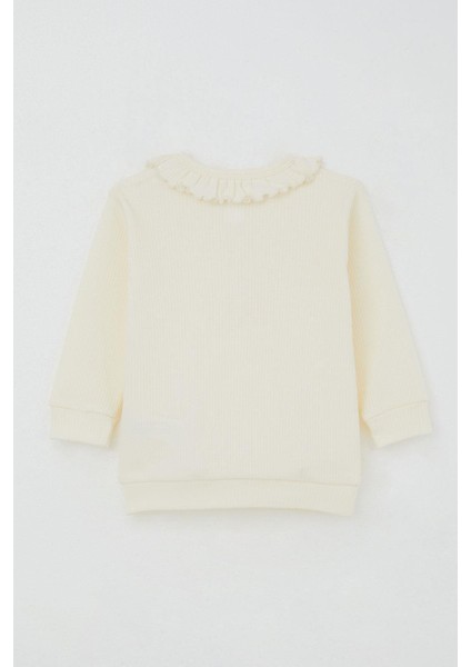 Kız Bebek Pijama Takımı Omuzdan Patlı Yaka Kısmı Fırfırlı Yazı Nakışlı 4 Ay-1 Yaş, Krem fırsatları