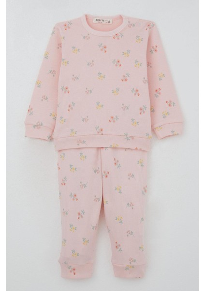 Kız Bebek Pijama Takımı Omuzdan Patlı Renkli Çiçek Desenli 4 Ay-1 Yaş, Pembe