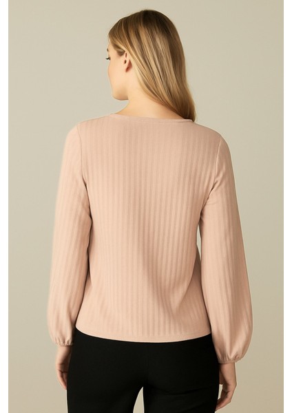 Kadın Pudra Uzun Kollu Rahat Kalıp Bluz , Şık Rahat ve Günlük , Kadın Bluz fiyatları