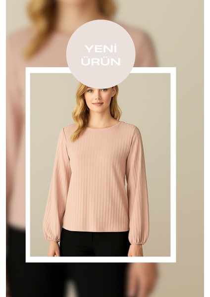 Kadın Pudra Uzun Kollu Rahat Kalıp Bluz , Şık Rahat ve Günlük , Kadın Bluz