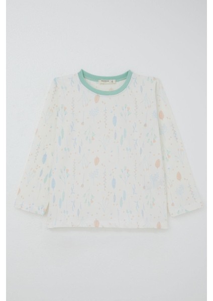 Kız Çocuk Pijama Takımı Bahar Fısıltısı Renkli Yapraklar Desenli 4-8 Yaş, Ekru modelleri