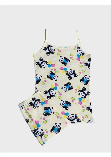 Kız Çocuk %100 Pamuklu Sarı Kalp Panda Desenli Atlet Boxer Takımı fiyatları