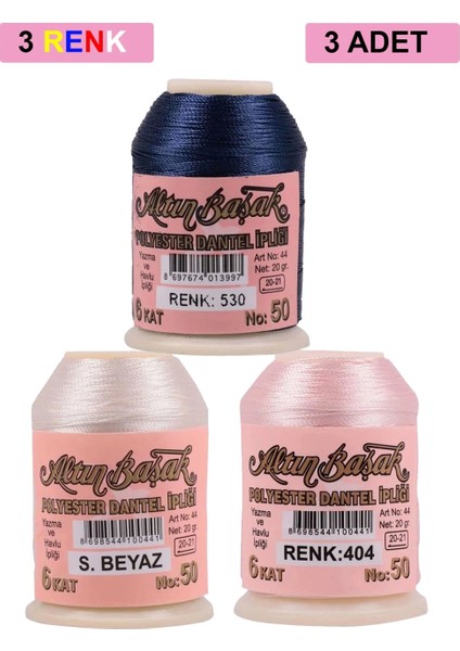 3 Adet Altınbaşak Oya ve Dantel Ipi 20 gr - - No: Ş.beyaz - 404 - 530