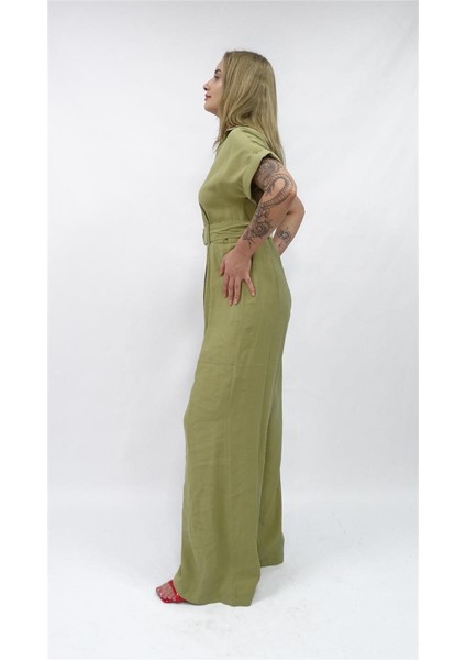 Kadın Nisan Kısa Kollu Kemer Detaylı Tulum fiyatları