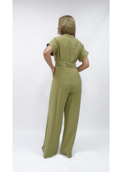 Kadın Nisan Kısa Kollu Kemer Detaylı Tulum modelleri