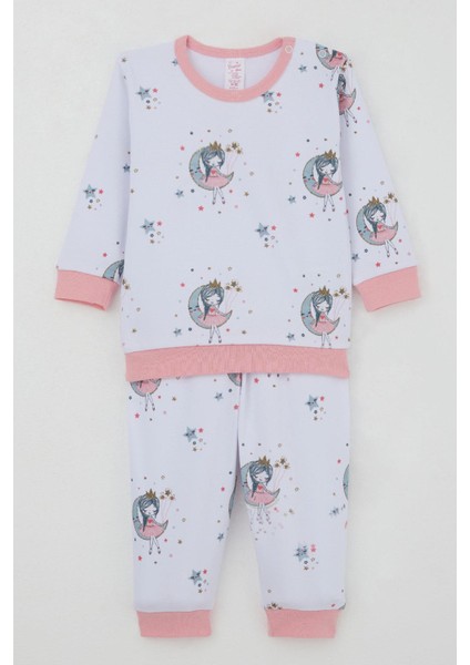 Kız Bebek Eşofman Takım Omuzdan Patlı Hayalci Kız Desenli 4 Ay-1 Yaş, Beyaz