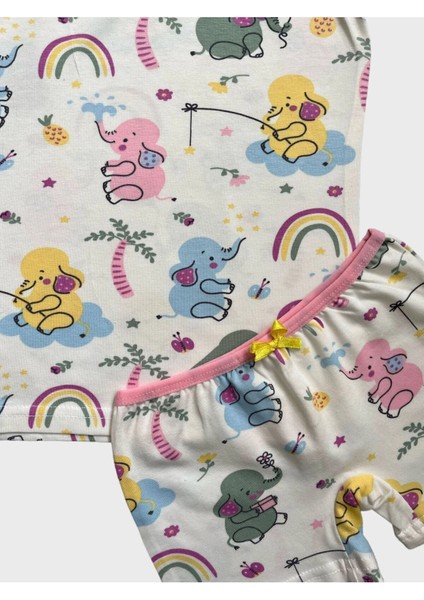 Kız Çocuk Pamuklu Fil Desenli Beyaz Atlet Boxer Takımı modelleri